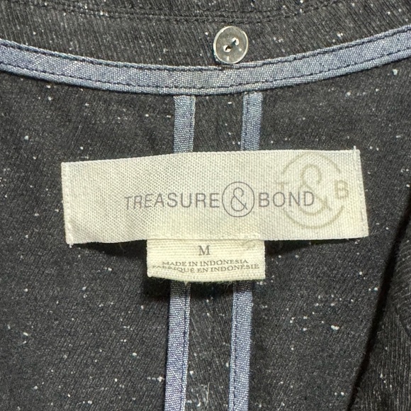 Treasure & Bond Wom M Charcoal Heathered Grey Textured Cotton Blazer Relaxed Fit - Picture 3 of 12